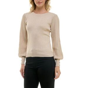 Nanette Lepore Metallic Champagne Gold Lurex Knit Puff Balloon Sleeve Sweater M